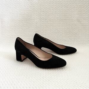Stuart Weitzman Black Suede Mary Ann 60 MM Almond Toe Block Heel Classic Pump 6